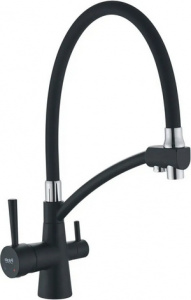 КУХНЯ  POTATO   P4077BL  ø35 п/г  БОК ручка, высокий излив, с краном д/питьевой воды, чёрный