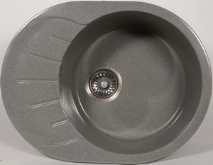 Мойка  керамогранит S23  овальн   570 *440    (чаша 380 мм,  h 19 мм ) (перелив, б/отв., унив-я, БЕЗ СИФОНА.) матовый    ТЕМНО-СЕРЫЙ   