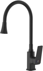 КУХНЯ  Diadonna   D165-41BL ø35, п/гайку, гофр. излив, 2-х реж. аэр., черный, (подводка 50см - 2 шт.) нерж. сталь