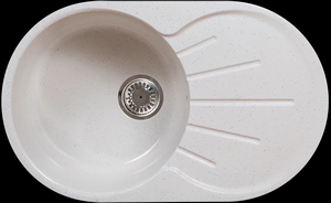 Мойка  керамогранит S24  овальн   730 *450    (чаша 400 мм,  h 19 мм ) (перелив, б/отв., унив-я, БЕЗ СИФОНА.) матовый    БЕЛЫЙ КРАП      