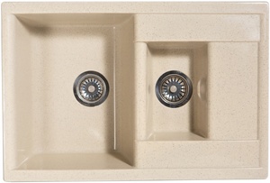 Мойка  керамогранит S16  2-х чашевая   760 *505   (чаша 340* 440, h 20 мм; 175*280 h 130 ) (перелив, б/отв., унив-я, б/сиф. матовый    САФАРИ   