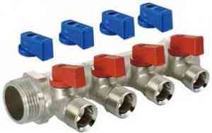 Коллектор с шаровыми кранами 3/4" х 1/2ш - 3 вых., TIM кр+син руч