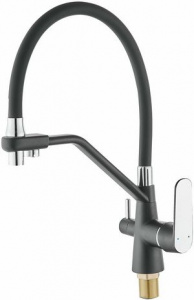 КУХНЯ  POTATO   P44118-6  ø35 п/г  БОК ручка, высокий излив, с краном д/питьевой воды, чёрный с хромом